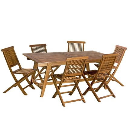 MAEVA - Teak Wood Garden Set - 1 Rectangular Table 180/240*100 cm & 6 Chairs