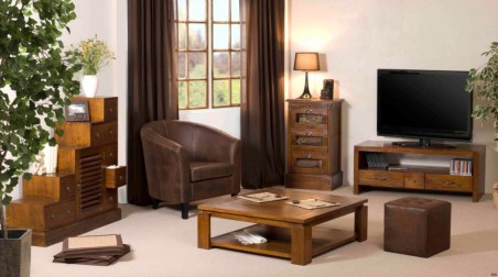 LAUREN Brown TV Stand with 2 Large Drawers and 1 Small Drawer