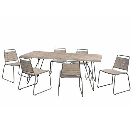 Salon de jardin EMILE en bois teck grise 6/8 pers.