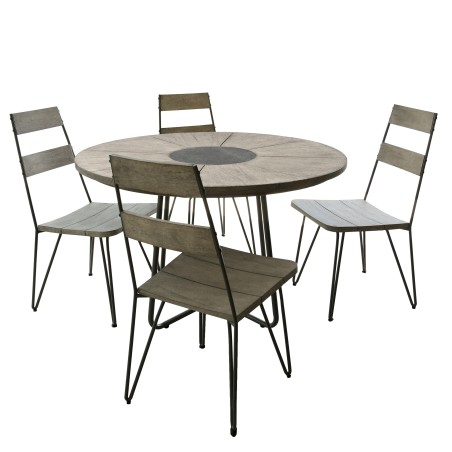 EMILE - Teak Wood Gray Garden Set 4/6 pers: Round Table 120 cm & 4 Scandi Chairs