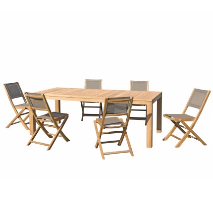 Teak Wood Garden Furniture Set - KIM - 6/8 People - 1 Table 220*100 cm & 6 Textilene Chairs