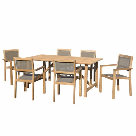 KIM - Teak Wood Garden Set 6/8 pers. - 1 Table 180*90 cm & 6 Stackable Chairs