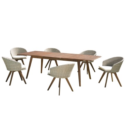 Salon de jardin VICTOIRE en bois 8/10 pers - Table extensible et fauteuils en rotin