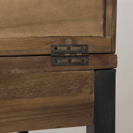 SIXTINE Desk with 2 Drawers and Shelves - Recycled Teak Black Metal