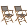 FUN - Set of 2 Folding Garden Armchairs in Teak and Taupe-Coloured Textilene