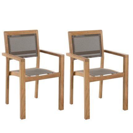Ensemble 2 fauteuils jardin bois teck taupe
