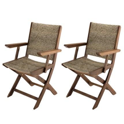 VICK - Set of 2 Folding Garden Armchairs | Acacia Wood & Rattan