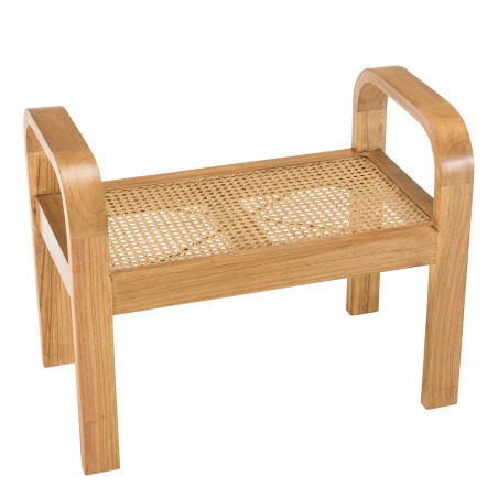 LORINE - Single Stool in Mindi Wood and Natural Rattan
