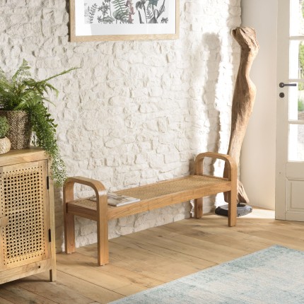 Banc 2 places LAUREN en bois de Mindi et rotin naturel