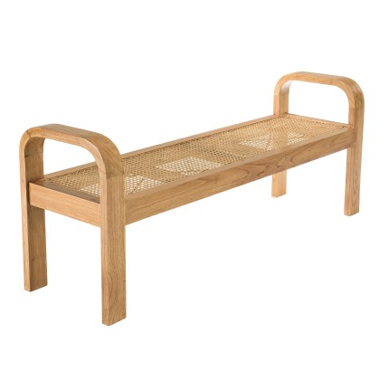 Banc 2 places LORINE en bois de Mindi et rotin naturel