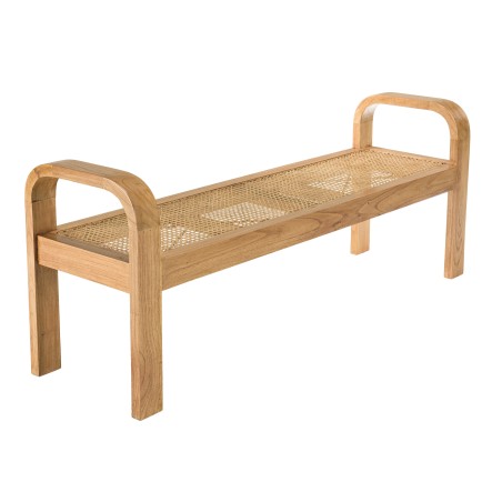 Banc 2 places LORINE en bois de Mindi et rotin naturel