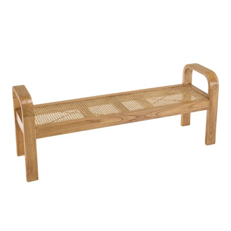 Banc 2 places LORINE en bois de Mindi et rotin naturel