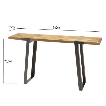 CARLA - Wooden Chevron Console with Black Metal Legs
