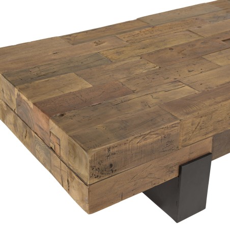 MATHIS Rectangular Brown Coffee Table | Solid Wood Beams