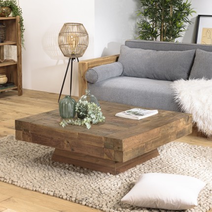 MATHIS Square Brown Solid Wood Coffee Table