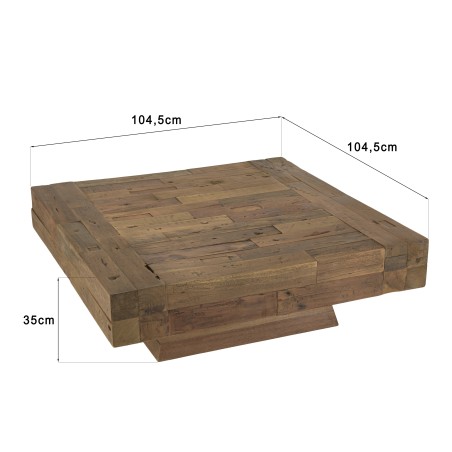 Table basse carrée bois massif marron MATHIS