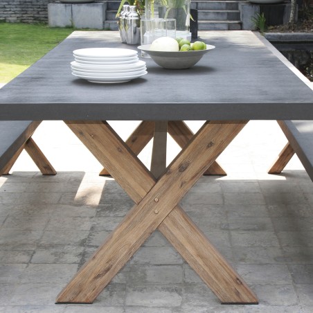 HECTOR - Concrete Fibre and Acacia Garden Furniture Set for 8 People