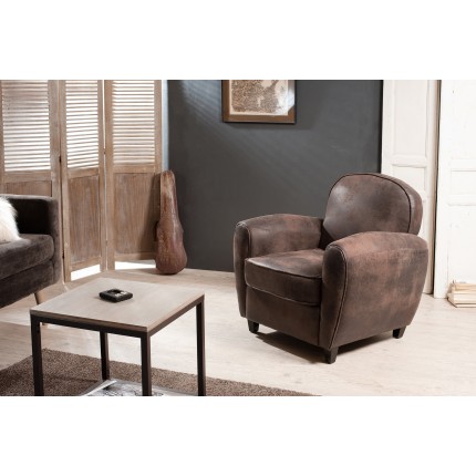 KATE Brown Microfiber Club Chair - Dark Brown - Black Wooden Legs
