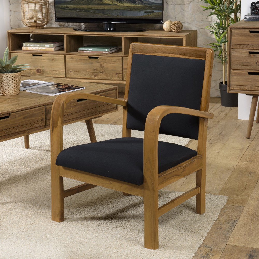 WALLY Scandi Armchair in Teak and Black Fabric WALLY Scandi Armchair in Teak and Black Fabric