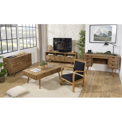 Fauteuil Scandi teck et tissu noir