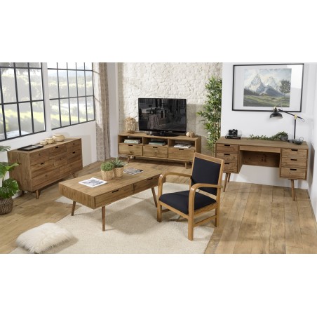 WALLY Scandi Armchair in Teak and Black Fabric