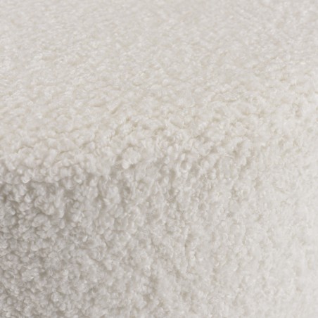 AGATHE Round Pouffe in White Bouclé Fabric with Black Metal Legs