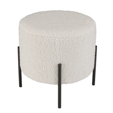 Tabouret rond AGATHE 40x40cm tissu bouclette blanc
