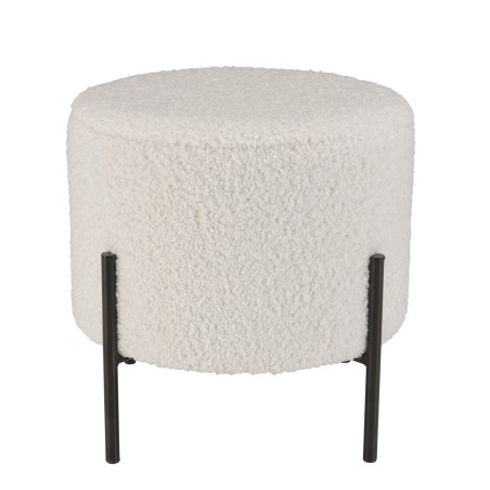 Tabouret rond AGATHE 40x40cm tissu bouclette blanc