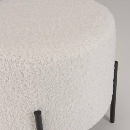 Tabouret rond AGATHE 40x40cm tissu bouclette blanc