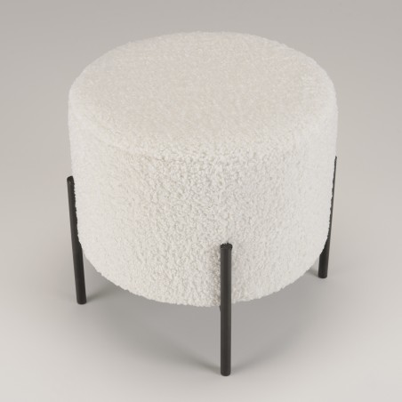 Tabouret rond AGATHE 40x40cm tissu bouclette blanc