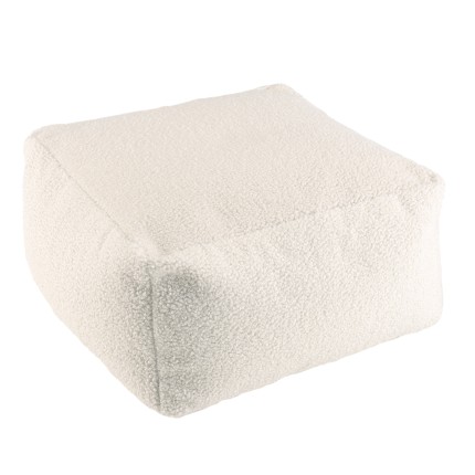 Pouf carré AGATHE en tissu bouclette blanc
