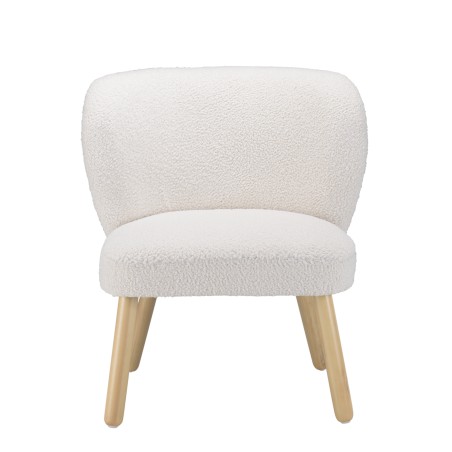AGATHE Armchair - White Bouclé Fabric with Wooden Legs