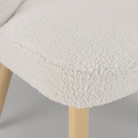 AGATHE Armchair - White Bouclé Fabric with Wooden Legs
