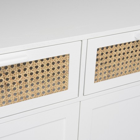 Buffet blanc SMANDY - 2 portes 2 tiroirs cannage naturel