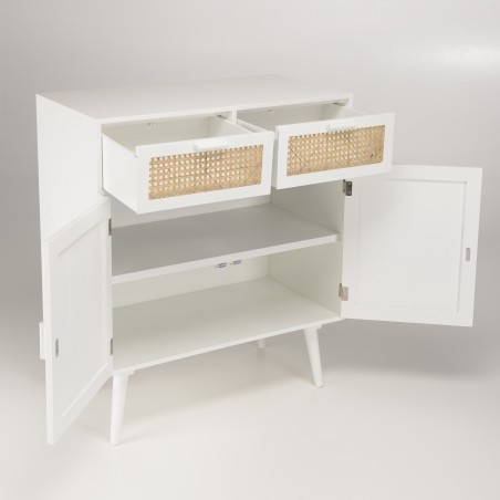 Buffet blanc SMANDY - 2 portes 2 tiroirs cannage naturel