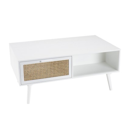 Table basse blanche SMANDY - 2 tiroirs 1 niche
