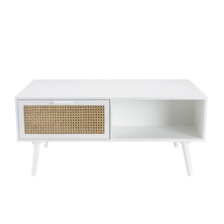 Table basse blanche SMANDY - 2 tiroirs 1 niche