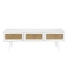 Meuble TV SMANDY blanc 3 tiroirs cannage naturel