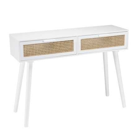 SMANDY - White Console Table with 2 Drawers and Natural Cane Detailing