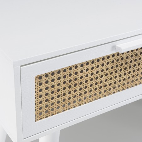 Console blanche 2 tiroirs cannage naturel - SMANDY