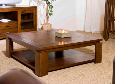 Table basse carrée LORINE en bois Mindi 90x90cm