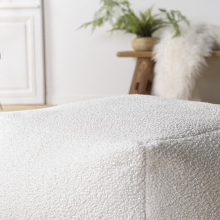 Pouf carré AGATHE en tissu bouclette blanc