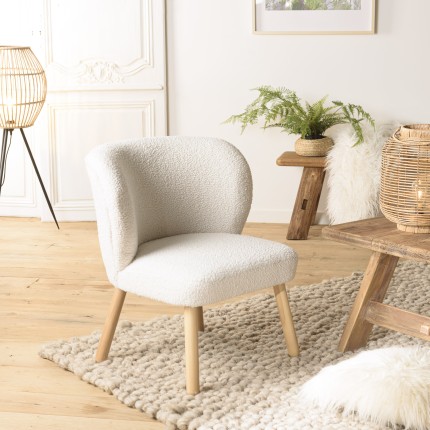 Fauteuil AGATHE en tissu bouclette blanc