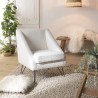 Fauteuil AGATHE - Tissu bouclette blanc et pieds épingles métal noir