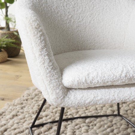 Fauteuil AGATHE en tissu bouclette blanc
