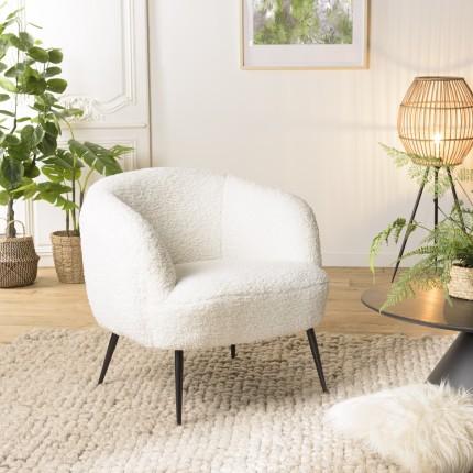 Fauteuil AGATHE - Tissu bouclette blanc - Cosy et design