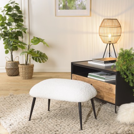 Tabouret AGATHE - Cosy en tissu bouclette blanc