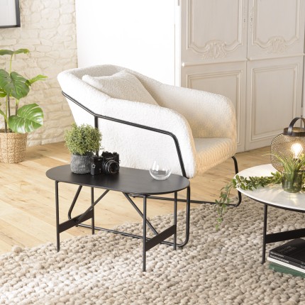 DALY Oval Coffee Table - Black Metal Base - 70x35cm