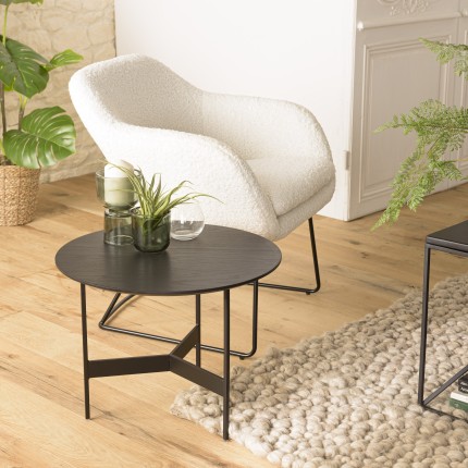 DALY Black Round Coffee Table 50x50cm - Metal Base