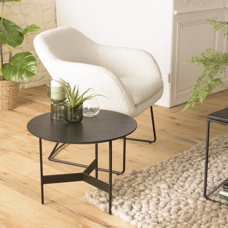 DALY Black Round Coffee Table 50x50cm - Metal Base